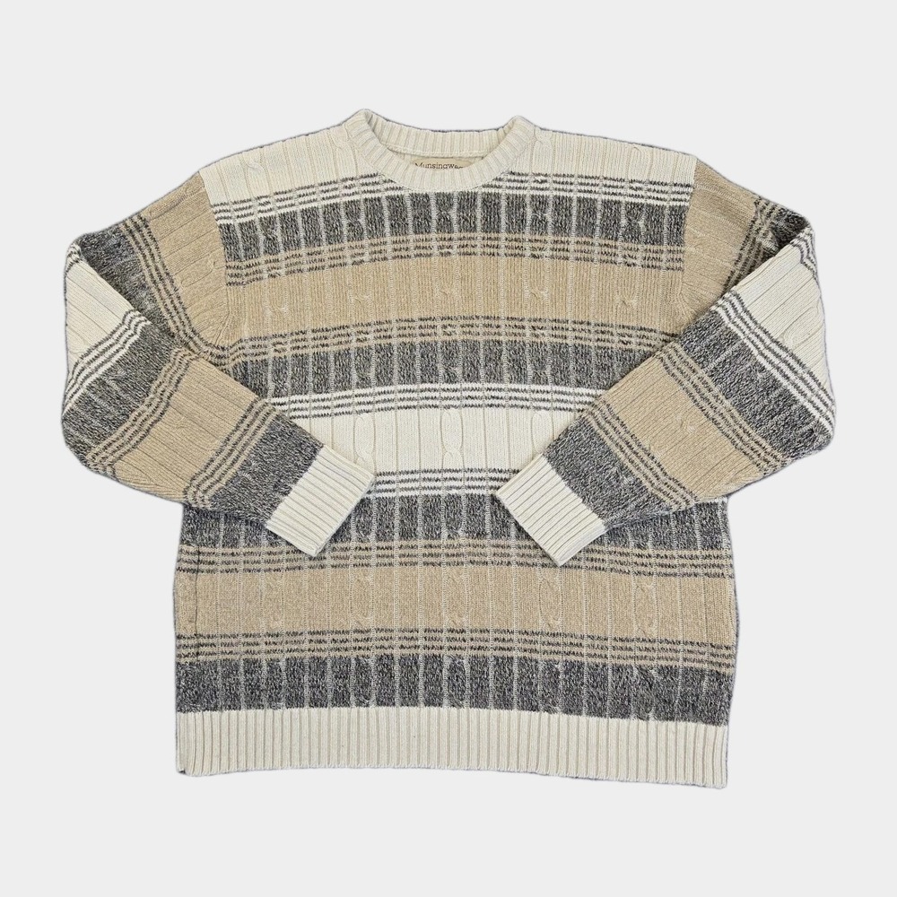 Vintage Munsingwear Sweater Men's Large Made in Korea Striped Preppy 80s